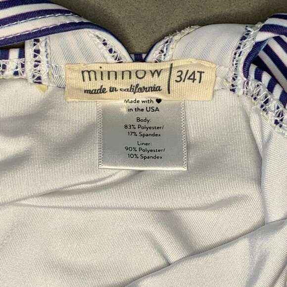 Minnow Swim Navy Stripe Ruffle One-Piece Swimsuit | Girls 3/4T - Picture 3 of 3